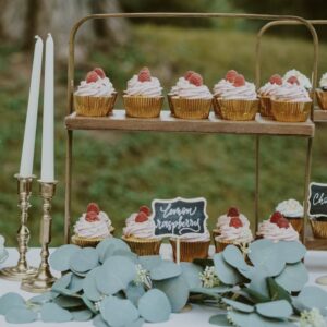 Wood And Antiqued Brass 2 Tier Serving Stand
