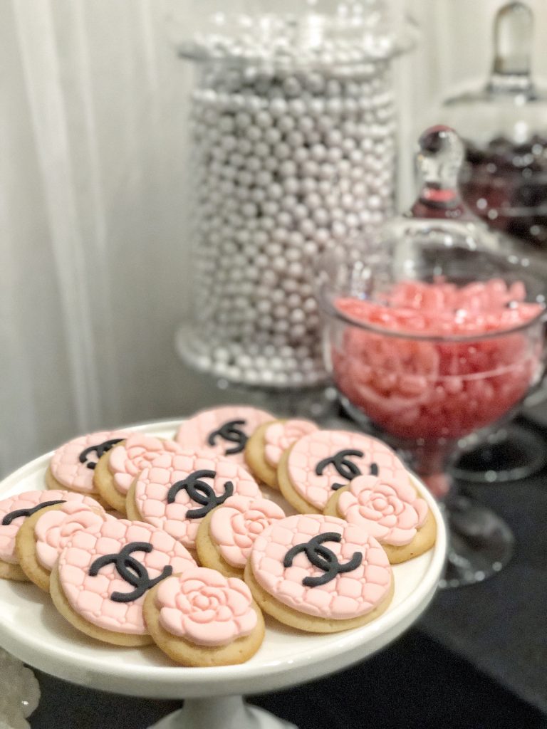 chanel desserts, channel cookies, chanel dessert table