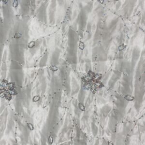 IVORY SATIN WITH SILVER FLORAL SEQUIN  TABLECLOTH
