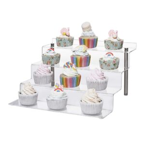 Acrylic Display Stand, Large 4-Step Clear Display Riser Shelf Cupcake Table - 2 Pack(12in x 6.3in)
