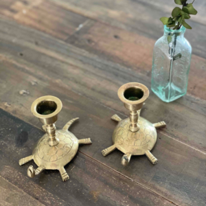Vintage Brass Turtle Candlesticks Pair
