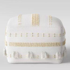 Textured Cream Square Poof