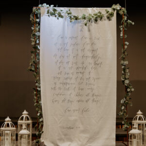 Handwritten Calligraphy linen Backdrop ( 1 Corinthians 13)