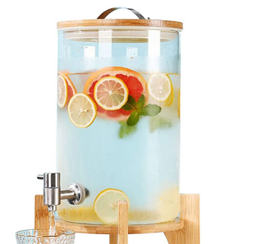 GlassDrink DispenserOnBambooWoodenStand-2gals GlassDrink DispenserOnBambooWoodenStand-2gals