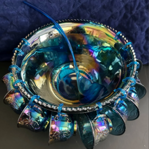 Indiana Harvest Grape Blue Punch Bowl w/ladle plus 12 cups