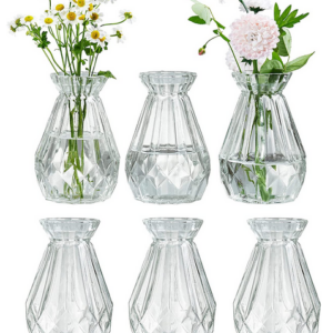 Anchor Hocking Diamond-Faceted Clear Glass Flower Vase 6"