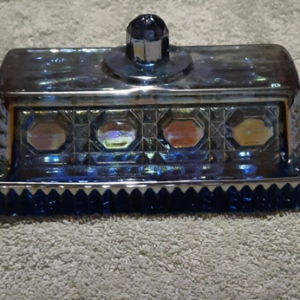 Indiana Glass Co. Windsor Blue Iridescent Butter Dish