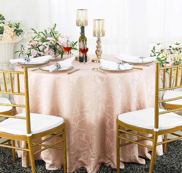 Tablelinen-TableclothJacquardPolyester-BlushPink108inRound Tablelinen-TableclothJacquardPolyester-BlushPink108inRound