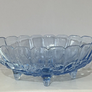 Indiana Glass Blue Harvest Fruit Oval Footed Bowl 12” x 8.5”