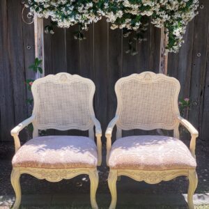 Cream White and Pink French Provincial Throne Chair